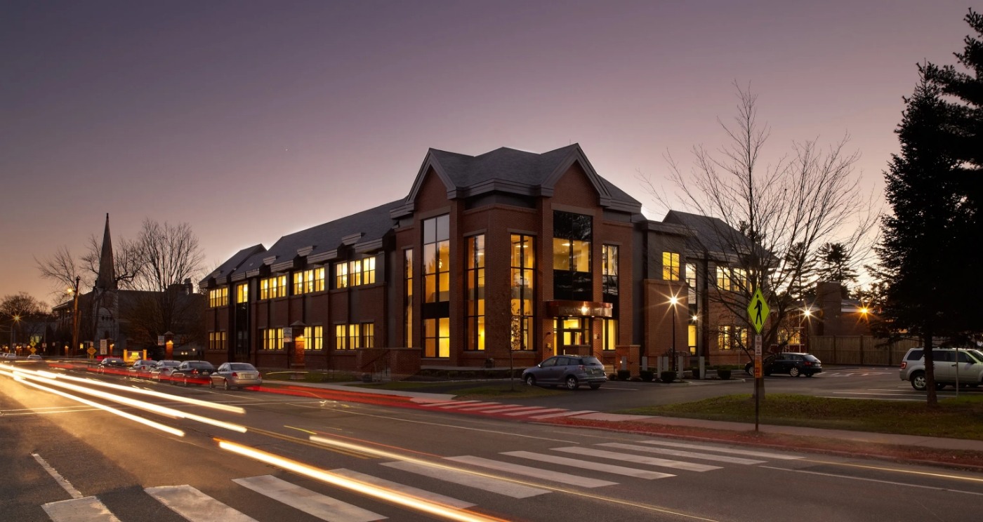 University building at sunset